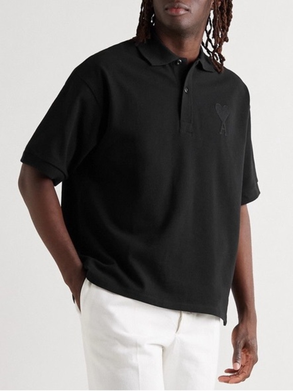 AMI PARIS - Logo-Appliquéd Cotton-Piqué Polo Shirt